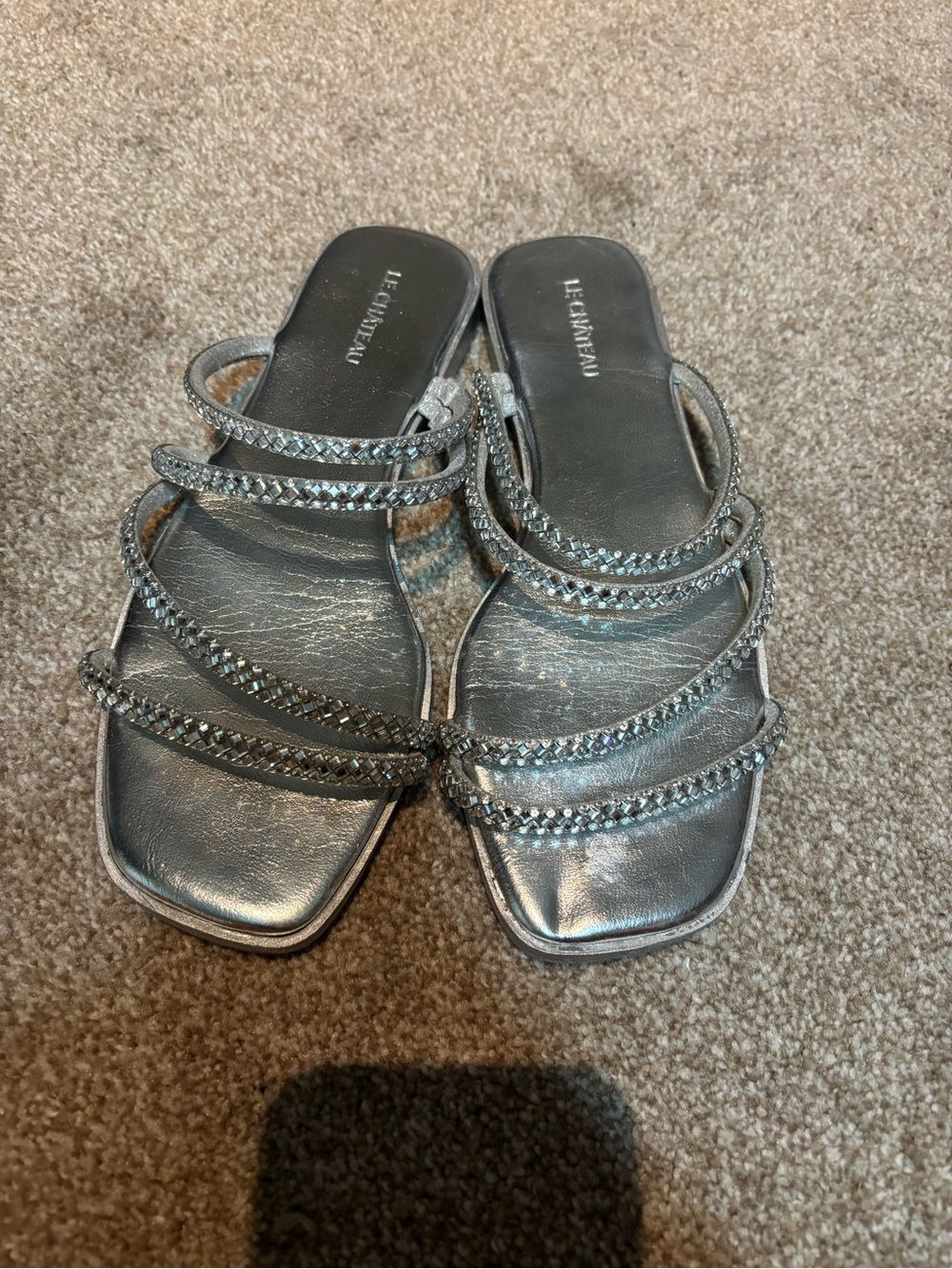 le chateau Silver Crystal-Strap Slide Mules